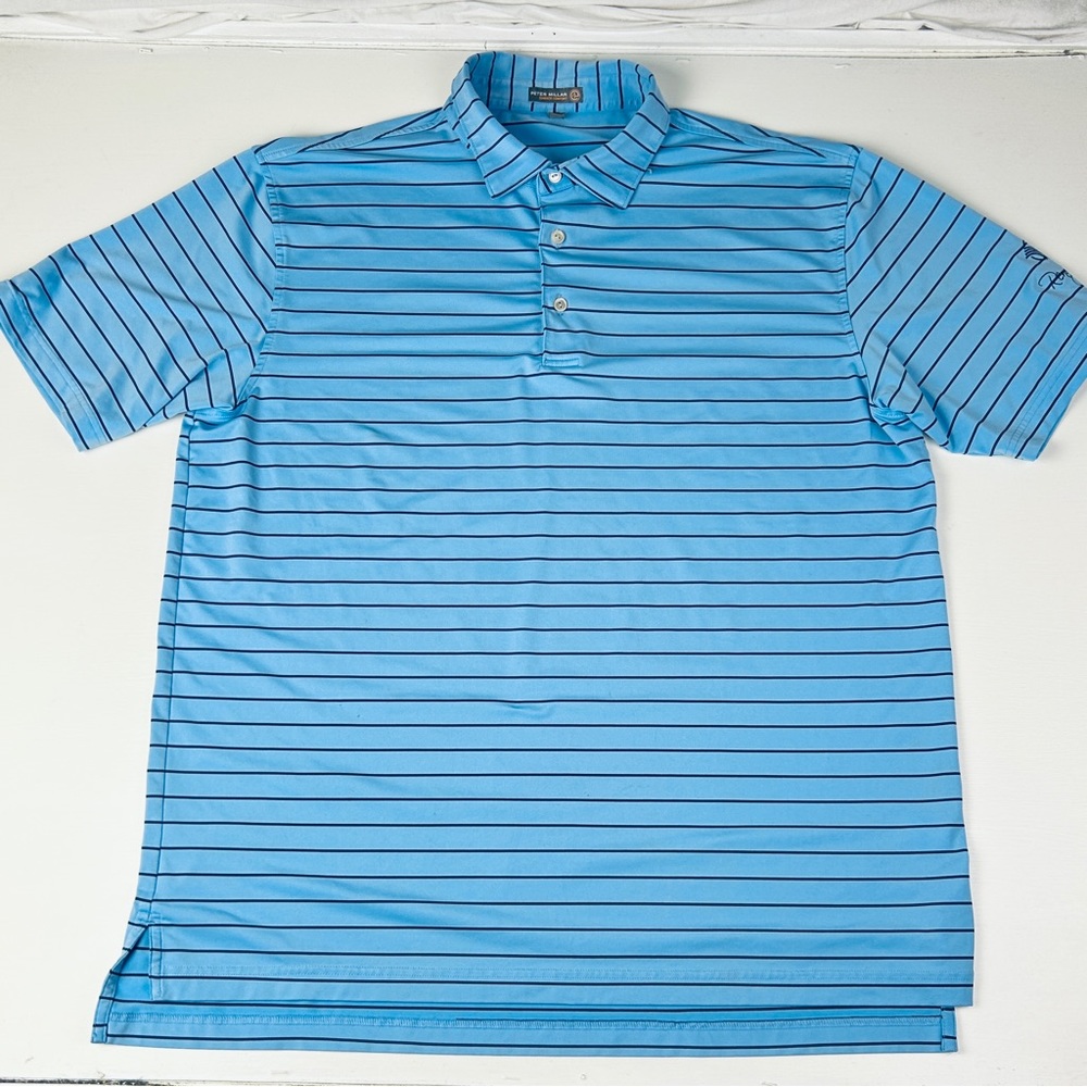 Peter Millar Summer Comfort Mens Golf Polo Sz XL Blue Striped Rendezvous Course